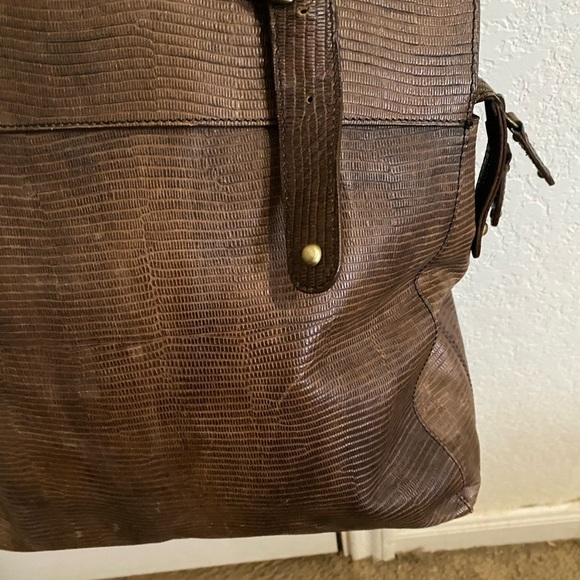 BARBARA MILANO Brown Large Lizard Embossed Leather Shoulder HandbagMade in Italy - Picture 14 of 15